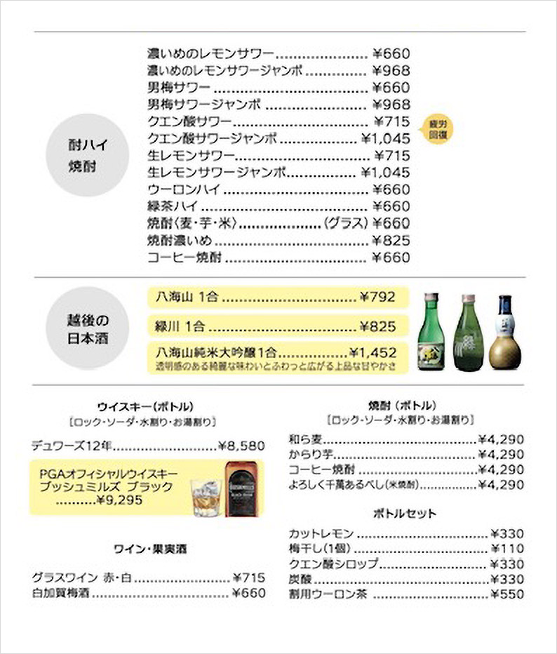 酒類メニュー